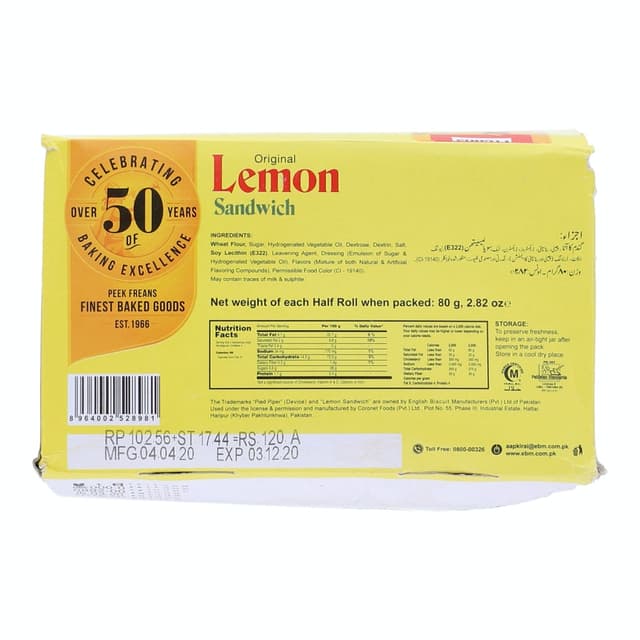 Peak Freans Lemon Sandwich 6 Half Roll Packs